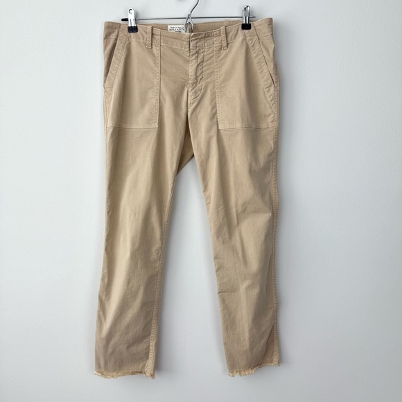 Nili Lotan Jenna Cotton Pants Raw Hem Tan Khaki - Picture 1 of 9